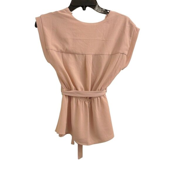 Monteau Womens Surplice Blouse Pink Tied V Neckline Barbie Core Size Small NWT - Picture 2 of 12